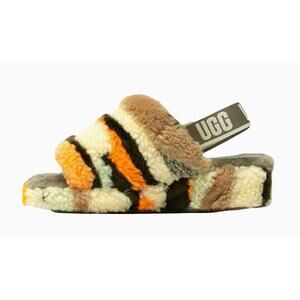 UGG Fluff Yeah Slide Cali Collage Sheepskin Sandals‎ Womens Sz 8 Elastic Strap